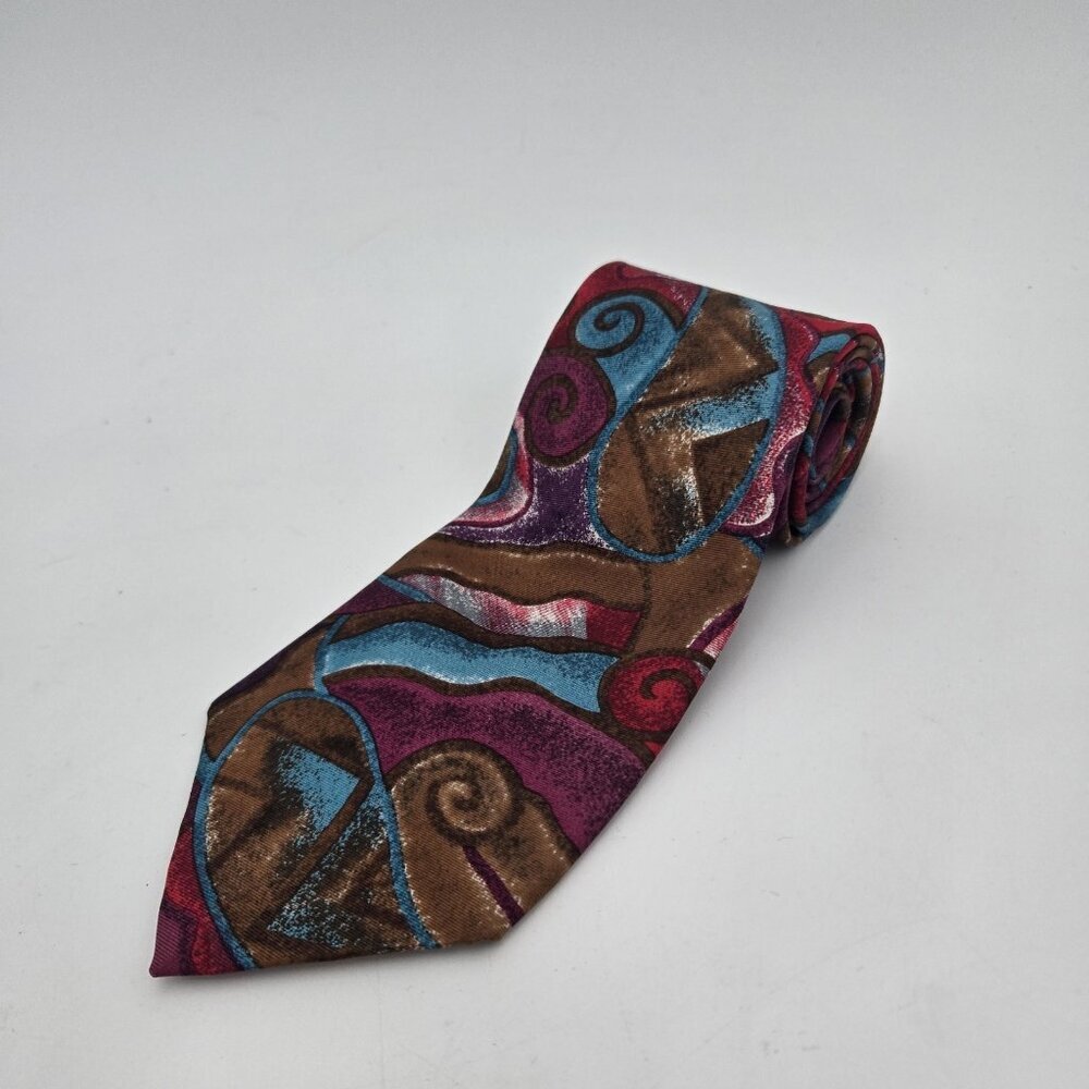 Vintage John Weitz Mens Tie Abstract‎ Picasso 100% Silk Red Blue Purple USA 4x61
